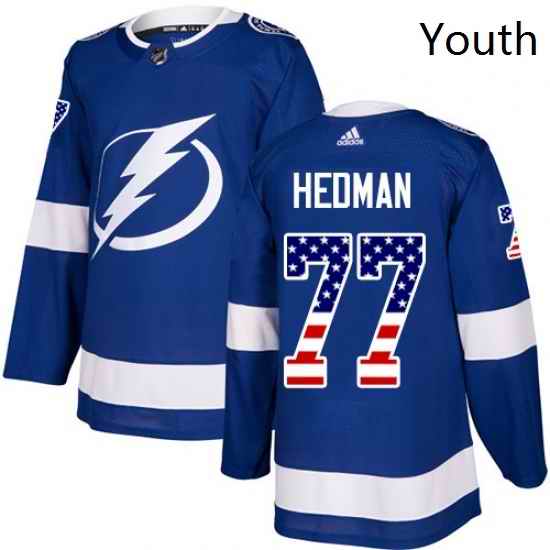 Youth Adidas Tampa Bay Lightning 77 Victor Hedman Authentic Blue USA Flag Fashion NHL Jersey